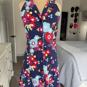Modcloth Racerback Mini Dress Bright Blues and Red 60s style floral Size S
